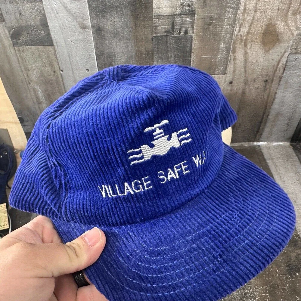 VINTAGE VILLAGE SAFE‎ WATER Corduroy Hat Blue Snapback - Alaska